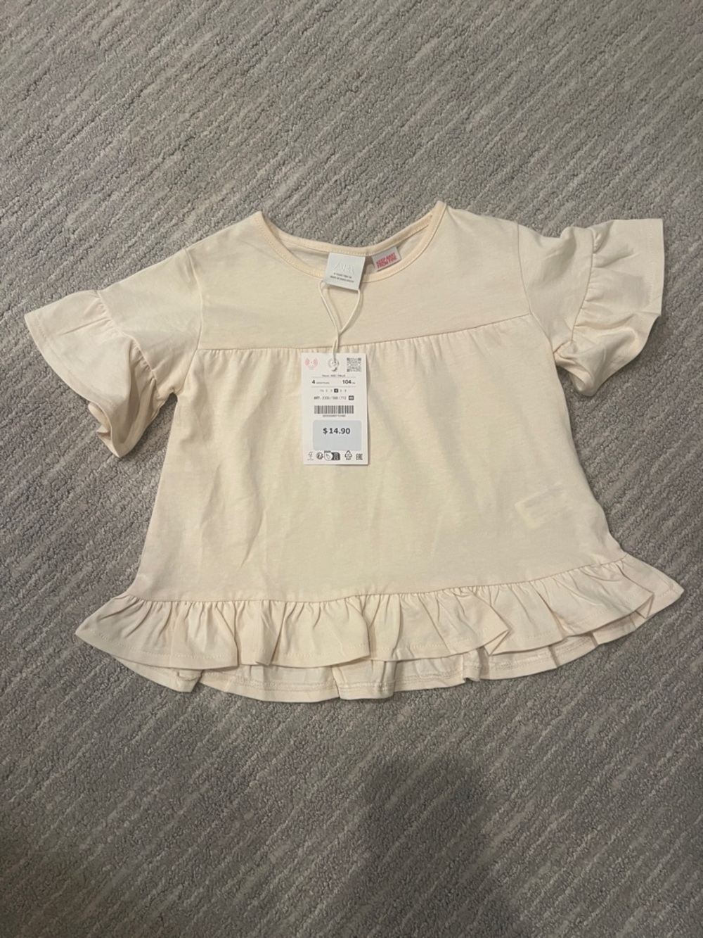 NWT Zara Cream Ruffle Short Sleeve Tee 4 Years | Kids spring summer tops - Picture 1 of 3